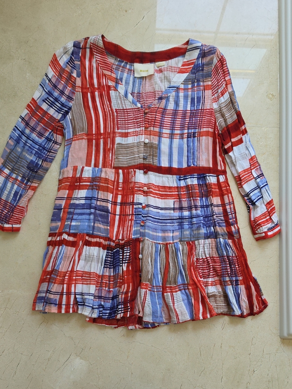Maeve Red, Blue & White Plaid Button-Front Women's Tunic Top